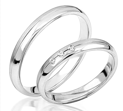 JC Trauringe 2 x Eheringe 925 Silber PAARPREIS inkl. Stein und Gravur Verlobungs-ringe Heiraten Partnerringe S063-S von JC Trauringe