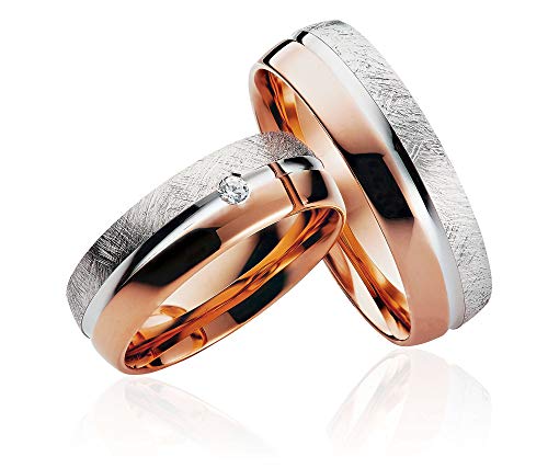 JC Trauringe 2 x Eheringe 925 Silber Rotgold Plattiert PAARPREIS inkl. Diamant und Gravur Ehe-ringe Verlobungs-ringe Brillant Heiraten Wedding Rings Partnerringe Platin Gold Weißgold P914-R von JC Trauringe