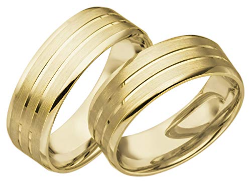 JC Trauringe 2X Trauringe/Eheringe Gold-Gelbgold in Top-Qualität (Gravur/Ringmaßband/Etui) C007 (8 Karat (333) Gelbgold) von JC Trauringe