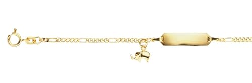 JC Schmuck 585 Gold Baby ID-Armband Kinder Goldarmband 14 cm mit Elefant Anhänger Gelbgold I Figaro Armband mit Gravur Taufarmband Namensarmband I Kinderschmuck made in Germany I 5.530524-98 von JC Trauringe