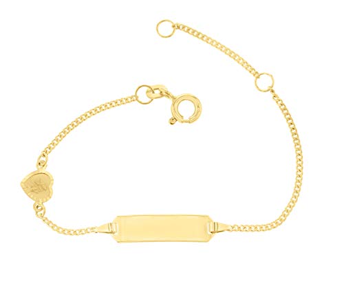 JC Schmuck 585 Gold Baby ID-Armband Kinder Goldarmband 14 cm mit Engel I Panzerflaches Armband mit Gravur I Gold Namensarmband I Babyarmband mit Namen I Kinderschmuck I 5.56049-99 -585 von JC Trauringe