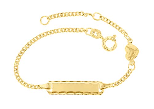 JC Schmuck 585 Gold Baby ID-Armband Kinder Goldarmband 14 cm mit Herz I Armband mit Gravur Panzerflach Taufarmband Namensarmband I Babyarmband mit Namen I Kinderschmuck made in Germany I 5.56555 von JC Trauringe