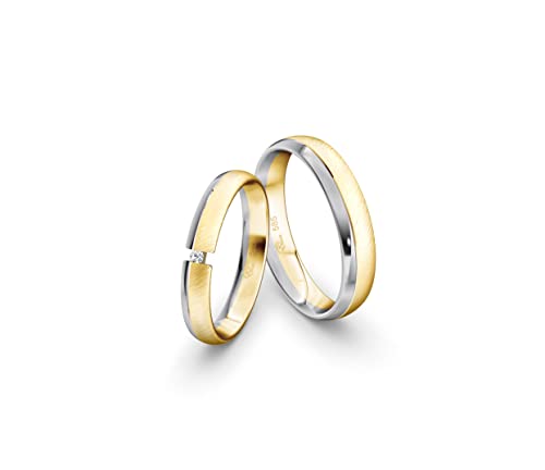 JC Trauringe 585 Gold Paarpreis I Eheringe mit kostenfreier Gravur I Verlobungsringe Weiß-& Gelbgold inkl. Etui-Box I Herrenring ohne Stein & Damenring mit Zirkoniastein I Gr. 48 bis 72 I ICT11 von JC Trauringe