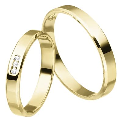 JC Trauringe 925 Silber vergoldet Paar-Preis I Eheringe mit kostenfreier Gravur I Partnerringe 3,0 mm breit inkl. Etui I Herren-Ring ohne & Damen-Ring mit Zirkonia-Steinen I Größe 45 bis 76 I MT23-GP von JC Trauringe