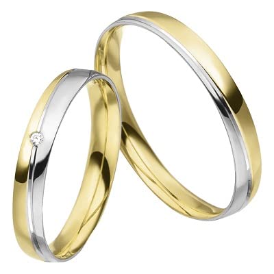 JC Trauringe 925 Silber vergoldet Paar-Preis I Eheringe mit kostenfreier Gravur I Partnerringe 3,0mm breit inkl. Etui I Herren-Ring ohne & Damen-Ring mit Zirkonia-Steinen I Größe 45 bis 76 I MT11-GP von JC Trauringe