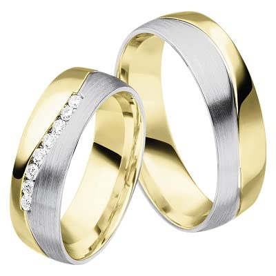 JC Trauringe 925 Silber vergoldet Paar-Preis I Eheringe mit kostenfreier Gravur I Partnerringe 7,0 mm breit inkl. Etui I Herren-Ring ohne & Damen-Ring mit Zirkonia-Steinen I Größe 45 bis 76 I MT25-GP von JC Trauringe