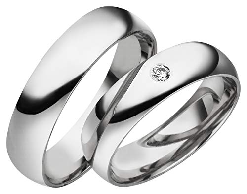 JC Trauringe 925er Sterling Silber Paar-Preis I Ehe-Ringe inkl. kostenloser Gravur I Verlobungsringe 6 mm breit inkl. Etui I Herren-Ring ohne & Damen-Ring mit Zirkonia-Stein I Gr. 48 bis 72 I S025 von JC Trauringe