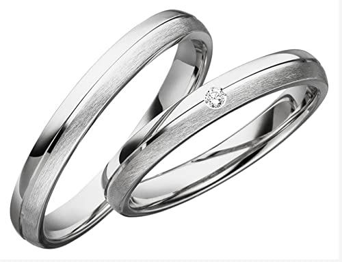 JC Trauringe 925er Sterling Silber Paar-Preis I Ehe-Ringe mit kostenloser Gravur I Verlobungsringe 3 mm breit inkl. Etui-Box I Herren-Ring ohne & Damen-Ring mit Zirkonia-Stein I Gr. 48 bis 72 S063 von JC Trauringe