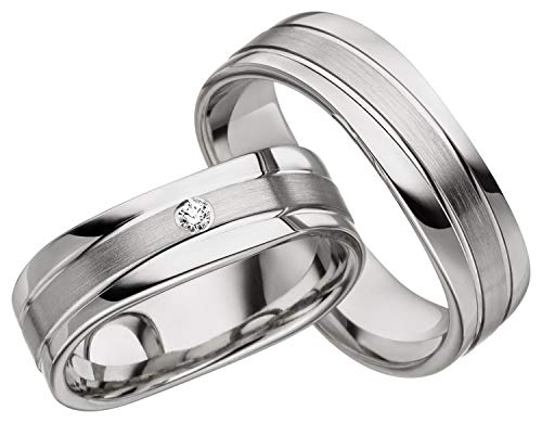 JC Trauringe 925er Sterling Silber Paar-Preis I Ehe-Ringe mit kostenloser Gravur I Verlobungsringe geschwungen 6 mm breit mit Etui-Box I Herren-Ring ohne & Damen-Ring mit Stein I Gr. 48 bis 72 I A21 von JC Trauringe