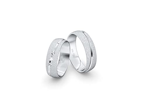 JC Trauringe 925er Sterling Silber Paar-Preis I Eheringe mit kostenfreier Gravur I Partnerringe 6 mm breit inkl. Etui I Herren-Ring ohne & Damen-Ring mit Zirkonia-Steinen I Größe 45 bis 76 I MS015 von JC Trauringe