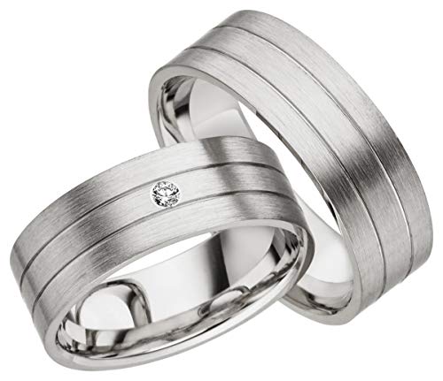 JC Trauringe 925er Sterling Silber Paar-Preis I Eheringe mit kostenfreier Gravur I Partnerringe 7mm breit inkl. Etui I Herren-Ring ohne & Damen-Ring mit Zirkonia-Stein I Größe 48 bis 72 I A02 von JC Trauringe