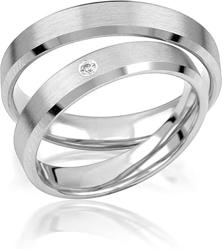 JC Trauringe 925er Sterling Silber Paarpreis I Ehe-Ringe inkl. kostenloser Gravur I Verlobungsringe 4 mm breit inkl. Etui I Damen-Ring mit Zirkonia-Stein I Gr. 48 bis 72 I S0029 von JC Trauringe