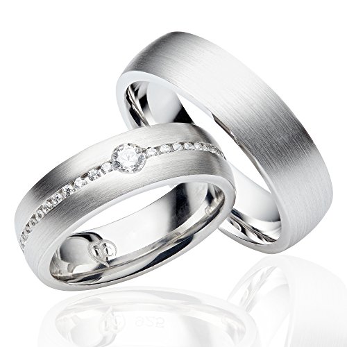 JC Trauringe 925er Sterling Silber Paarpreis I Eheringe inkl. kostenloser Gravur I Verlobungsringe 7 mm breit mit Etui I 54-72 mm Herren-Ring ohne & Damen-Ring mit Zirkonia-Steinen 48-58mm I LC02 von JC Trauringe