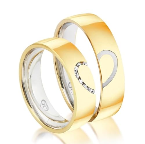 JC Trauringe 925er Sterling Silber Paarpreis I Eheringe mit gratis Gravur & Herz-Form I Verlobungsringe Gold Plattiert 5,5 mm breit mit Etui-Box I Damen-Ring mit 8 Steinen I Gr. 48 bis 72 I JC004 JC Trauringe 925er Sterling Silber Paarpreis I Eheringe mit gratis Gravur & Herz-Form I Verlobungsringe Gold Plattiert 5,5 mm breit mit Etui-Box I Damen-Ring mit 8 Steinen I Gr. 48 bis 72 I JC004 von JC Trauringe