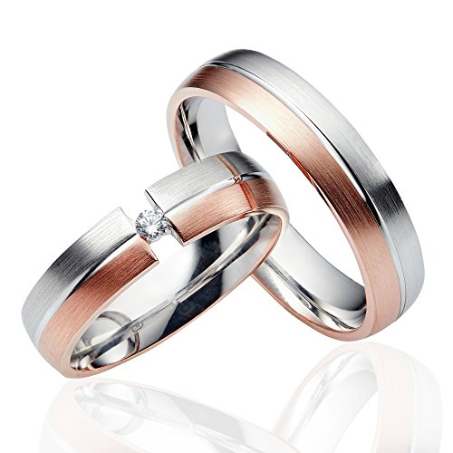 JC Trauringe 925er Sterling Silber Rose-Gold Plattiert Paar-Preis I Ehe-Ringe bi-color mit kostenloser Gravur I Verlobungsringe 6 mm breit inkl. Etui-Box I Damen-Ring mit Stein I Gr. 48 bis 72 I LC04 JC Trauringe 925er Sterling Silber Rose-Gold Plattiert Paar-Preis I Ehe-Ringe bi-color mit kostenloser Gravur I Verlobungsringe 6 mm breit inkl. Etui-Box I Damen-Ring mit Stein I Gr. 48 bis 72 I LC04 von JC Trauringe