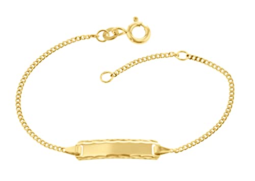 JC Trauringe Baby- & Kinder ID-Armband Goldarmband 333 Gold 14 cm I Panzerflach Armband mit Gravur Taufarmband Gold Namensarmband mit Namen Kinderschmuck | Nickelfrei | Made in Germany I 5.56549 von JC Trauringe