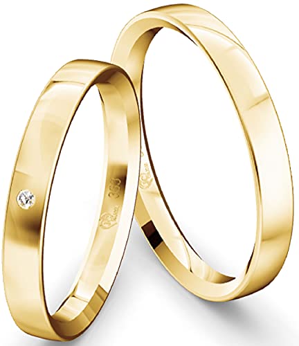 JC Trauringe Gelbgold 333 Paarpreis Eheringe Gold I Verlobungsringe Gold breit 3,0 mm I Partnerringe mit Gravur in edler Schatulle I 2 Hochzeitsringe Herrenring & Damenring mit Stein I Profil 15 von JC Trauringe