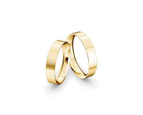 JC Trauringe Gelbgold 333 Paarpreis Eheringe Gold | Verlobungsringe Gold breit 4,5 mm I Partnerringe mit Gravur in edler Schatulle I 2 Hochzeitsringe Herrenring & Damenring mit Stein (Profil 05) von JC Trauringe