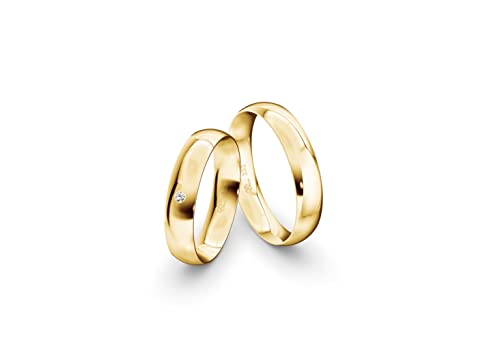 JC Trauringe Gelbgold 333 Paarpreis Eheringe Gold | Verlobungsringe Gold breit 4,5 mm I Partnerringe mit Gravur in edler Schatulle I 2 Hochzeitsringe Herrenring & Damenring mit Stein (Profil 07) von JC Trauringe