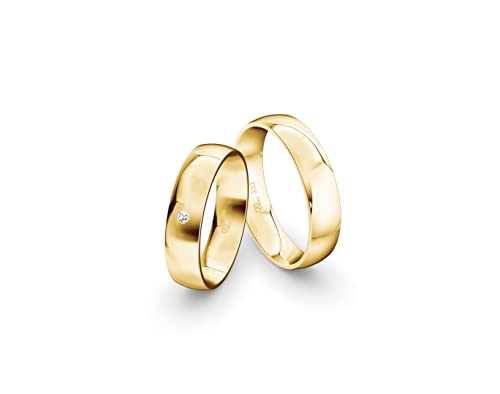 JC Trauringe Gelbgold 333 Paarpreis Eheringe Gold | Verlobungsringe Gold breit 5,0 mm I Partnerringe mit Gravur in edler Schatulle I 2 Hochzeitsringe Herrenring & Damenring mit Stein (Profil 11) von JC Trauringe