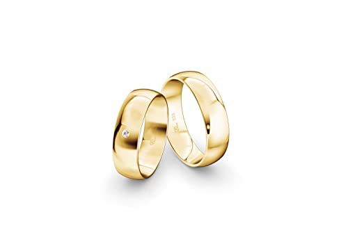 JC Trauringe Gelbgold 333 Paarpreis Eheringe Gold | Verlobungsringe Gold breit 6,0 mm I Partnerringe mit Gravur in edler Schatulle I 2 Hochzeitsringe Herrenring & Damenring mit Stein (Profil 06) von JC Trauringe