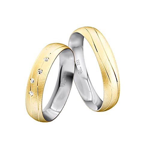 JC Trauringe Gold 333 Bicolor Paarpreis Eismattiert I Partnerringe Gelb- & Weißgold mit Gravur in edler Schatulle I 2 Hochzeitsringe Herrenring ohne & Damenring mit Zirkonia Steinen I ICT28 von JC Trauringe
