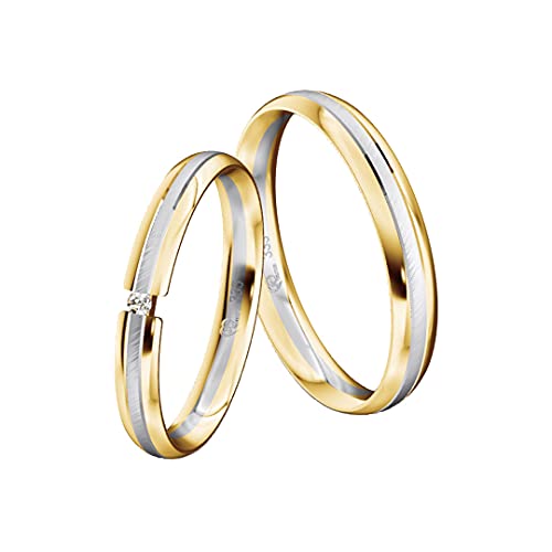 JC Trauringe Gold 333 Bicolor Paarpreis Poliert/Mattiert I Partnerringe Gelb- und Weißgold mit Gravur in edler Schatulle I 2 Hochzeitsringe Herrenring ohne & Damenring mit Stein I ICT15 von JC Trauringe