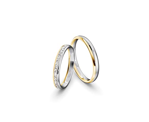 JC Trauringe Gold 333 Bicolor Paarpreis Poliert I Partnerringe Gelb- & Weißgold mit Gravur in edler Schatulle I 2 Hochzeitsringe Herrenring ohne & Damenring mit Zirkonia Steinen I ICT30 von JC Trauringe