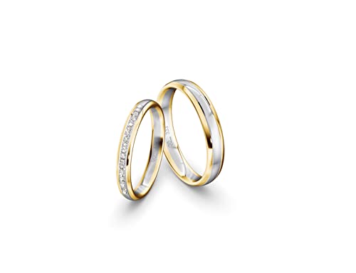 JC Trauringe Gold 333 Gold Paarpreis Poliert I Partnerringe Gelb-& Weißgold mit Gravur in edler Schatulle I 2 Hochzeitsringe Herrenring ohne & Damenring mit Zirkoniasteine I ICT44 von JC Trauringe