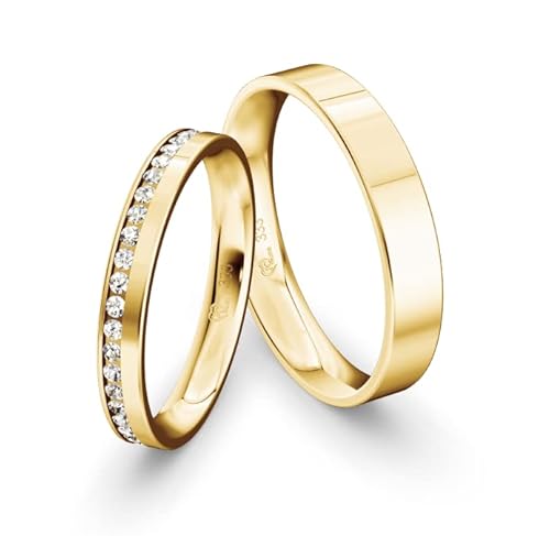 JC Trauringe Gold 333 Gold Paarpreis Poliert I Partnerringe Gelbgold mit Gravur in edler Schatulle I 2 Hochzeitsringe Herrenring ohne & Damenring mit Zirkoniasteine I ICT38 von JC Trauringe