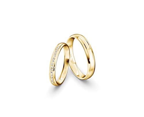 JC Trauringe Gold 333 Gold Paarpreis Poliert I Partnerringe Gelbgold mit Gravur in edler Schatulle I 2 Hochzeitsringe Herrenring ohne & Damenring mit Zirkoniasteine I ICT44 von JC Trauringe