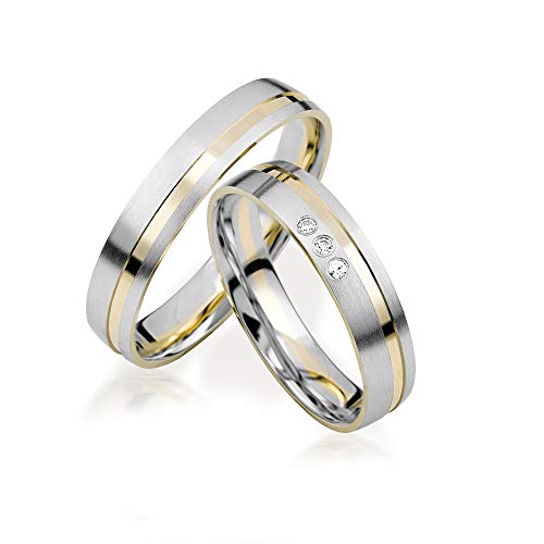 JC Trauringe Gold 333 Paarpreis Bicolor Gelbgold Weißgold I Eheringe breit 4 mm I Edle Partnerringe mit Gravur in edler Schatulle I 2 Hochzeitsringe Herrenring ohne & Damenring mit Steinen I J184 von JC Trauringe