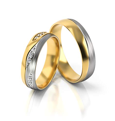 JC Trauringe Gold 333 Paarpreis Bicolor Gelbgold Weißgold I Eheringe breit 5 mm I Edle Partnerringe mit Gravur in edler Schatulle I 2 Hochzeitsringe Herrenring ohne & Damenring mit Steinen I PL287 von JC Trauringe
