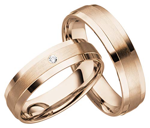 JC Trauringe Gold 333 Paarpreis I Traumhafte Eheringe breit 5 mm I Einzigartige Partnerringe Rotgold mit Gravur in edler Schatulle I 2 Hochzeitsringe Herrenring & Damenring mit Steinen C072 von JC Trauringe