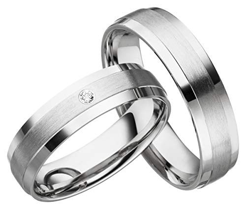 JC Trauringe Gold 333 Paarpreis I Traumhafte Eheringe breit 5 mm I Einzigartige Partnerringe Weißgold mit Gravur in edler Schatulle I 2 Hochzeitsringe Herrenring & Damenring einem mit Stein C072 von JC Trauringe