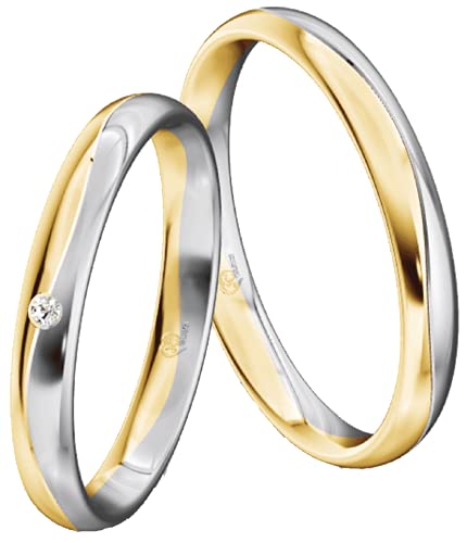 JC Trauringe Gold 333 Gold Paarpreis Poliert I Traumhafte Eheringe 3,0 mm I Partnerringe Gelb-& Weißgold mit Gravur in edler Schatulle I 2 Hochzeitsringe Herrenring & Damenring mit Stein I ICT04 von JC Trauringe