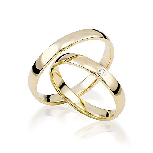 JC Trauringe Gold 333 Paarpreis Poliert I Traumhafte Eheringe 3 mm breit I Einzigartige Partnerringe Gelbgold mit Gravur in edler Schatulle I 2 Hochzeitsringe Herrenring & Damenring mit Stein I J180 von JC Trauringe
