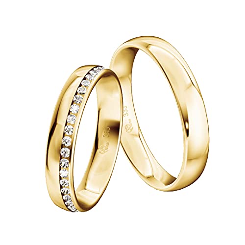 JC Trauringe Gold 333 Paarpreis Poliert I Traumhafte Eheringe 4,5 mm I Einzigartige Partnerringe Gelbgold mit Gravur in edler Schatulle I 2 Hochzeitsringe Herrenring & Damenring mit Steinen I ICCT01 von JC Trauringe