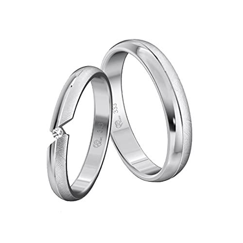 JC Trauringe Gold 333 Paarpreis Poliert I Traumhafte Eheringe I Einzigartige Partnerringe Weißgold mit Gravur in edler Schatulle I 2 Hochzeitsringe Damenring mit einem Stein & Herrenring ohne I ICT13 von JC Trauringe