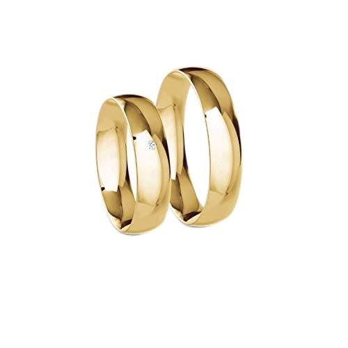 JC Trauringe Gold 333 Paarpreis Poliert I Traumhafte Eheringe breit 5 mm I Partnerringe Gelbgold mit Gravur in edler Schatulle I Klassische Hochzeitsringe Herrenring & Damenring mit Stein (Profil 10) von JC Trauringe