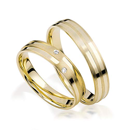 JC Trauringe Gold 333 Paarpreis Poliert & Matt I Traumhafte Eheringe breit 4 mm I Partnerringe Gelbgold mit Gravur in edler Schatulle I 2 Hochzeitsringe Herrenring & Damenring mit Steinen I J183 von JC Trauringe
