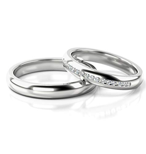 JC Trauringe Gold 333 Paarpreis Weißgold I Traumhafte Eheringe 3,5 mm breit I Einzigartige Partnerringe mit Gravur in edler Schatulle I 2 Hochzeitsringe Herrenring & Damenring mit Steinen I PL277 von JC Trauringe