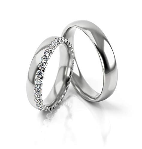 JC Trauringe Gold 333 Paarpreis Weißgold I Traumhafte Eheringe breit 4,5 mm I Einzigartige Partnerringe mit Gravur in edler Schatulle I 2 Hochzeitsringe Herrenring & Damenring mit Steinen I PL289 von JC Trauringe