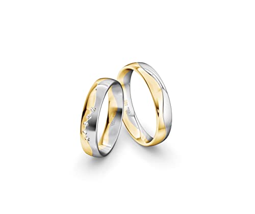 JC Trauringe Gold 585 Gold Paarpreis Poliert I Partnerringe Bicolor mit Gravur in edler Schatulle I 2 Hochzeitsringe Herrenring ohne & Damenring mit Zirkoniasteine I ICT62 von JC Trauringe