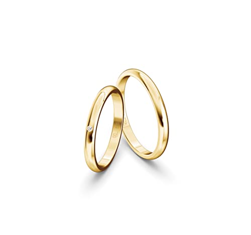 JC Trauringe Gold 585 Gold Paarpreis Poliert I Partnerringe Gelbgold mit Gravur in edler Schatulle I 2 Hochzeitsringe Herrenring ohne & Damenring mit Zirkoniasteine I ICT51 von JC Trauringe