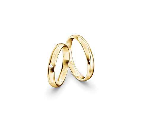 JC Trauringe Gold 585 Gold Paarpreis Poliert I Partnerringe Gelbgold mit Gravur in edler Schatulle I 2 Hochzeitsringe Herrenring ohne & Damenring mit Zirkoniasteine I ICT57 von JC Trauringe