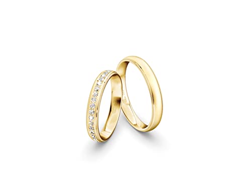 JC Trauringe Gold 585 Gold Paarpreis Sandmatt I Partnerringe Gelbgold mit Gravur in edler Schatulle I 2 Hochzeitsringe Herrenring ohne & Damenring mit Zirkoniasteine I ICT65 von JC Trauringe