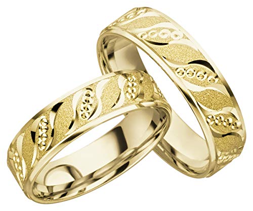 JC Trauringe Gold 585 Paarpreis I Traumhafte Eheringe breit 5,5mm I Einzigartige Partnerringe Gelbgold mit Gravur in edler Schatulle I 2 Hochzeitsringe Herrenring & Damenring I C004 von JC Trauringe