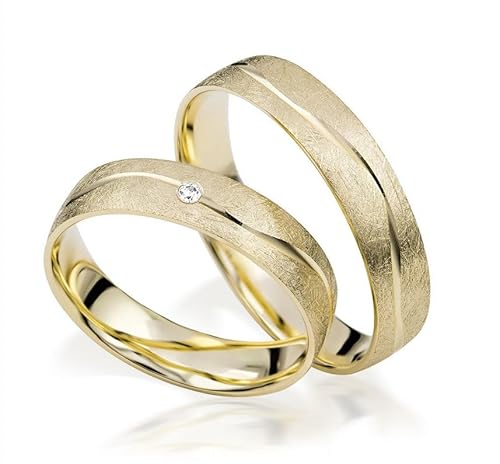 JC Trauringe Gold 585 Paarpreis Ice-Matt I Traumhafte Eheringe breit 4,5 mm I Schöne Partnerringe Gelbgold mit Gravur in edler Schatulle I 2 Hochzeitsringe Herrenring & Damenring mit Stein I J182 von JC Trauringe