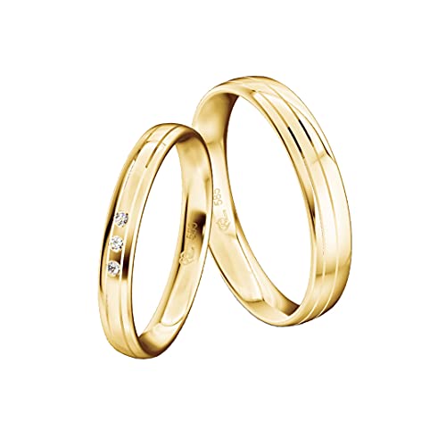 JC Trauringe Gold 585 Paarpreis Poliert I Traumhafte Eheringe I Einzigartige Partnerringe Gelbgold mit Gravur in edler Schatulle I 2 Hochzeitsringe Herrenring & Damenring mit einem Stein ICT12 von JC Trauringe